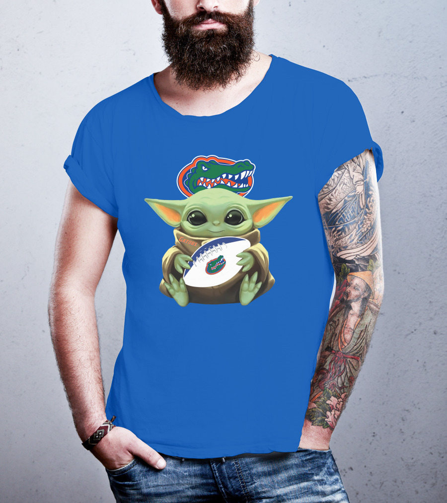Baby Yoda Holding Football With Gators Logo T-Shirt