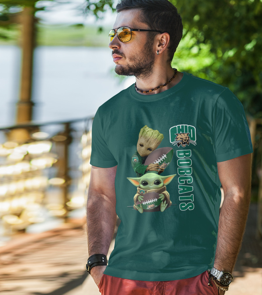 Ohio Bobcats Grogu And Groot Football T-Shirt