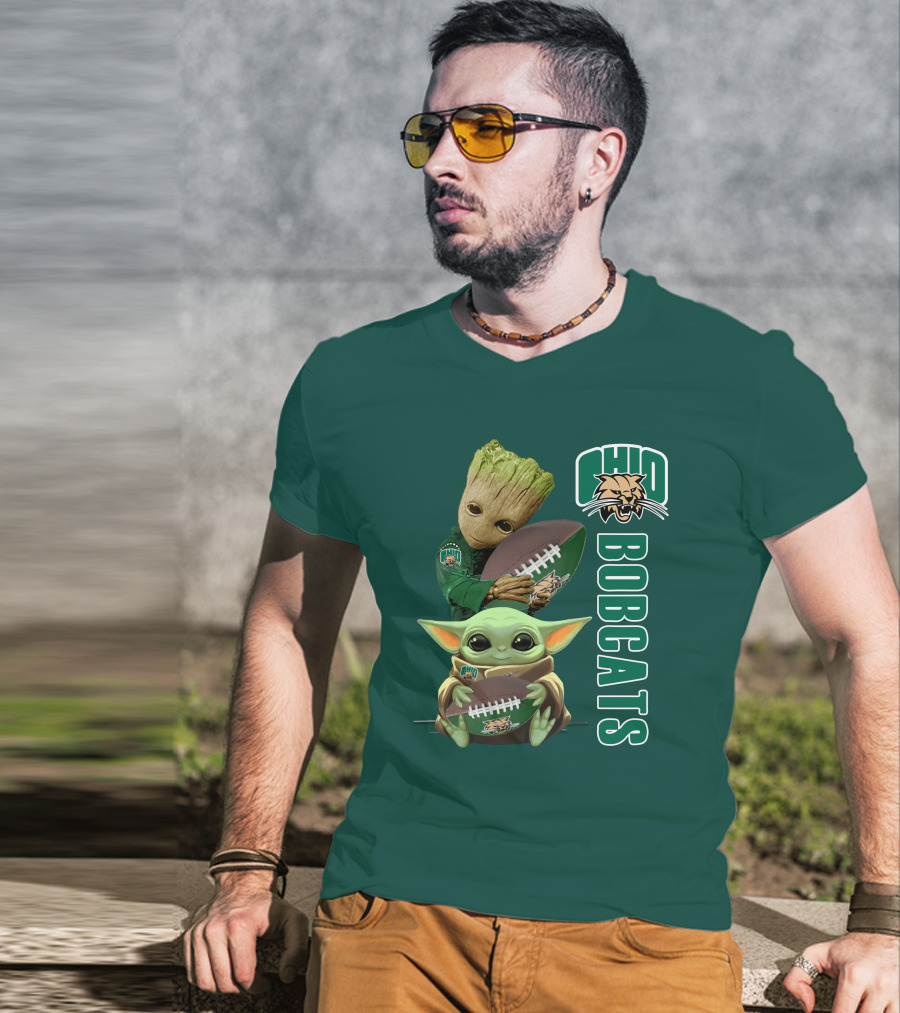 Ohio Bobcats Grogu And Groot Football T-Shirt