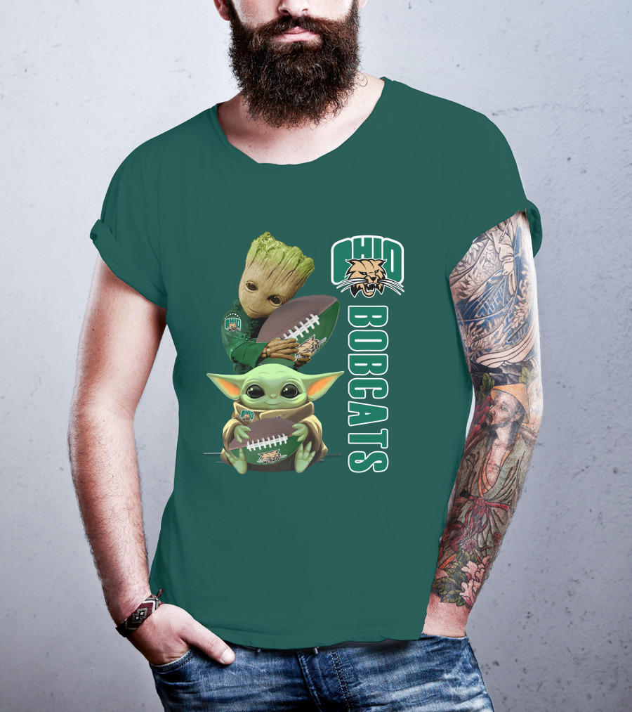 Ohio Bobcats Grogu And Groot Football T-Shirt