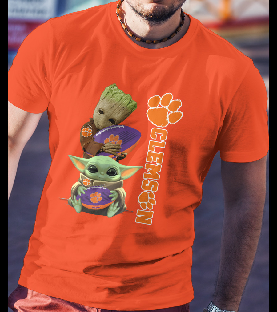 Clemson Football Baby Yoda And Groot T-Shirt