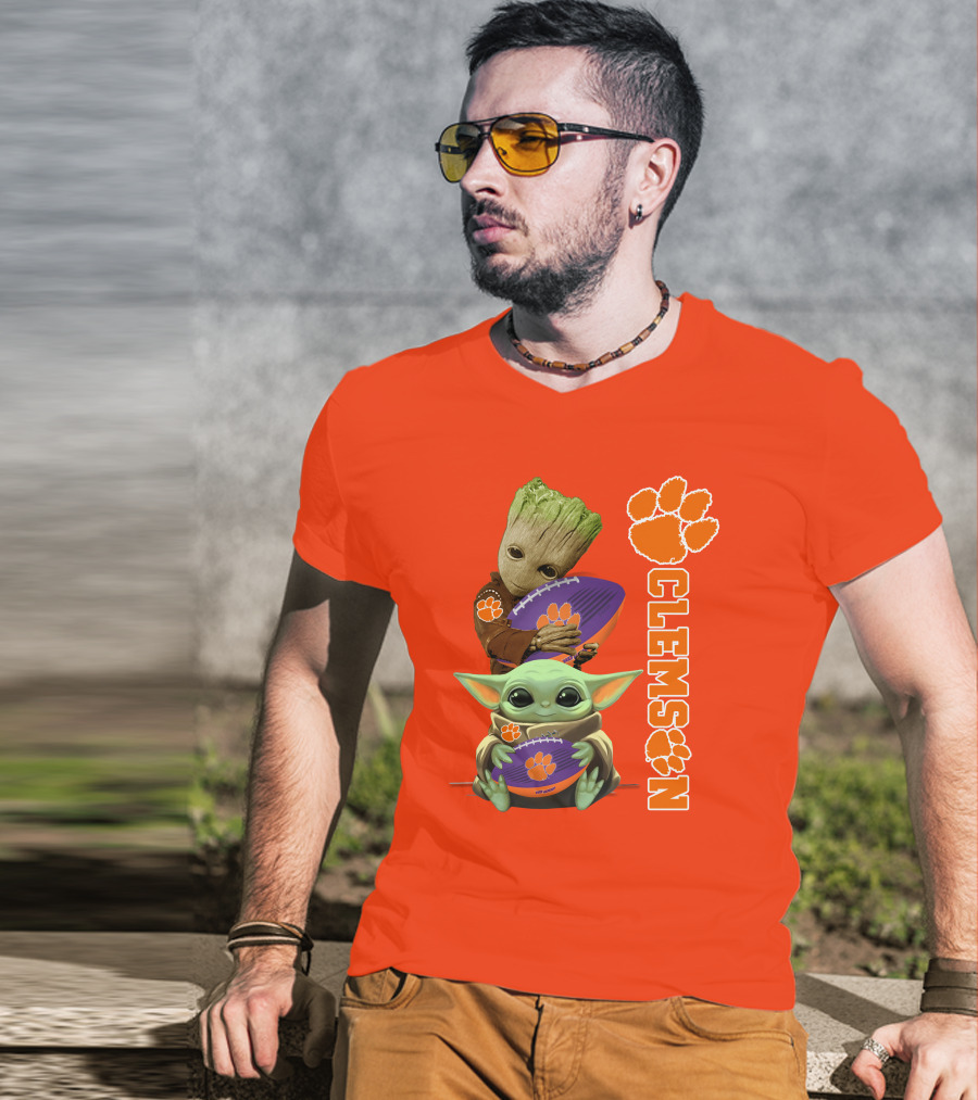 Clemson Football Baby Yoda And Groot T-Shirt