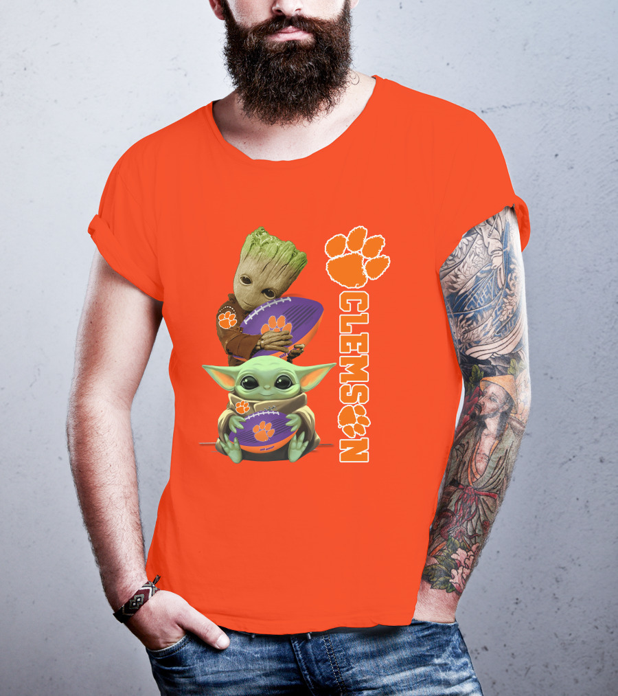Clemson Football Baby Yoda And Groot T-Shirt