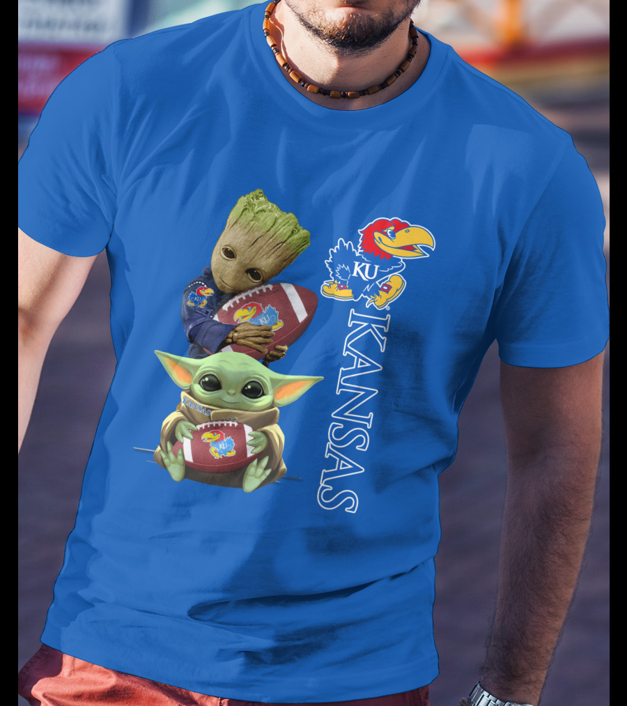 Groot Baby Yoda Kansas Jayhawks Football T-Shirt