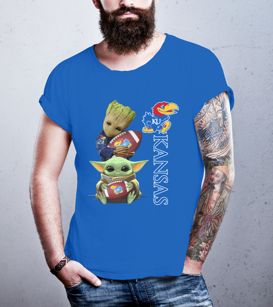 Groot Baby Yoda Kansas Jayhawks Football T-Shirt