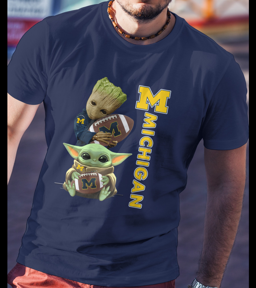 M Michigan Groot Baby Yoda Football T-Shirt