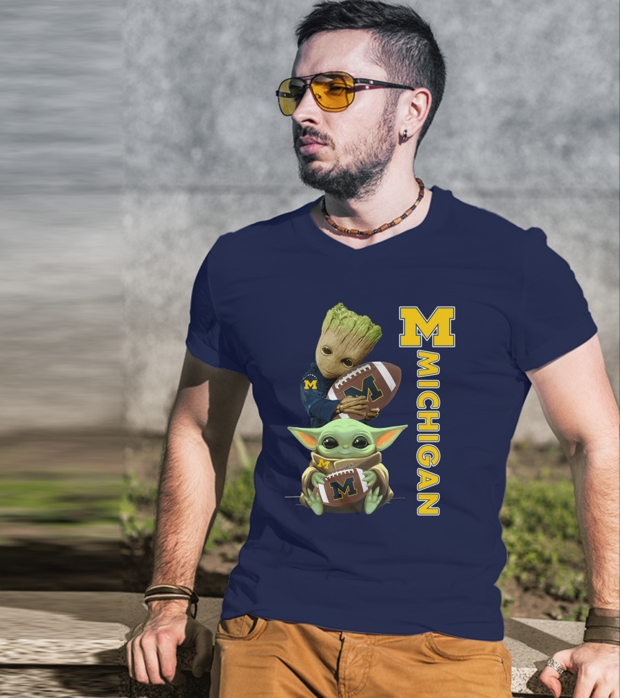 M Michigan Groot Baby Yoda Football T-Shirt