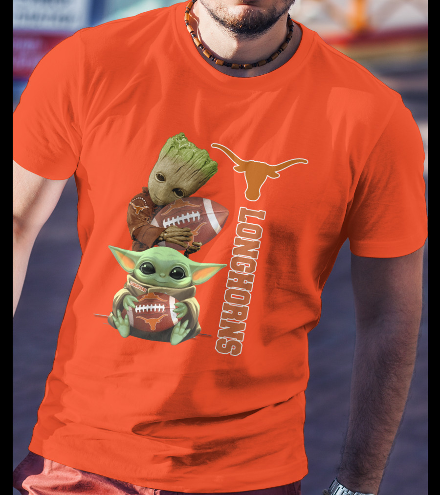 Groot And Baby Yoda Football Longhorns T-Shirt