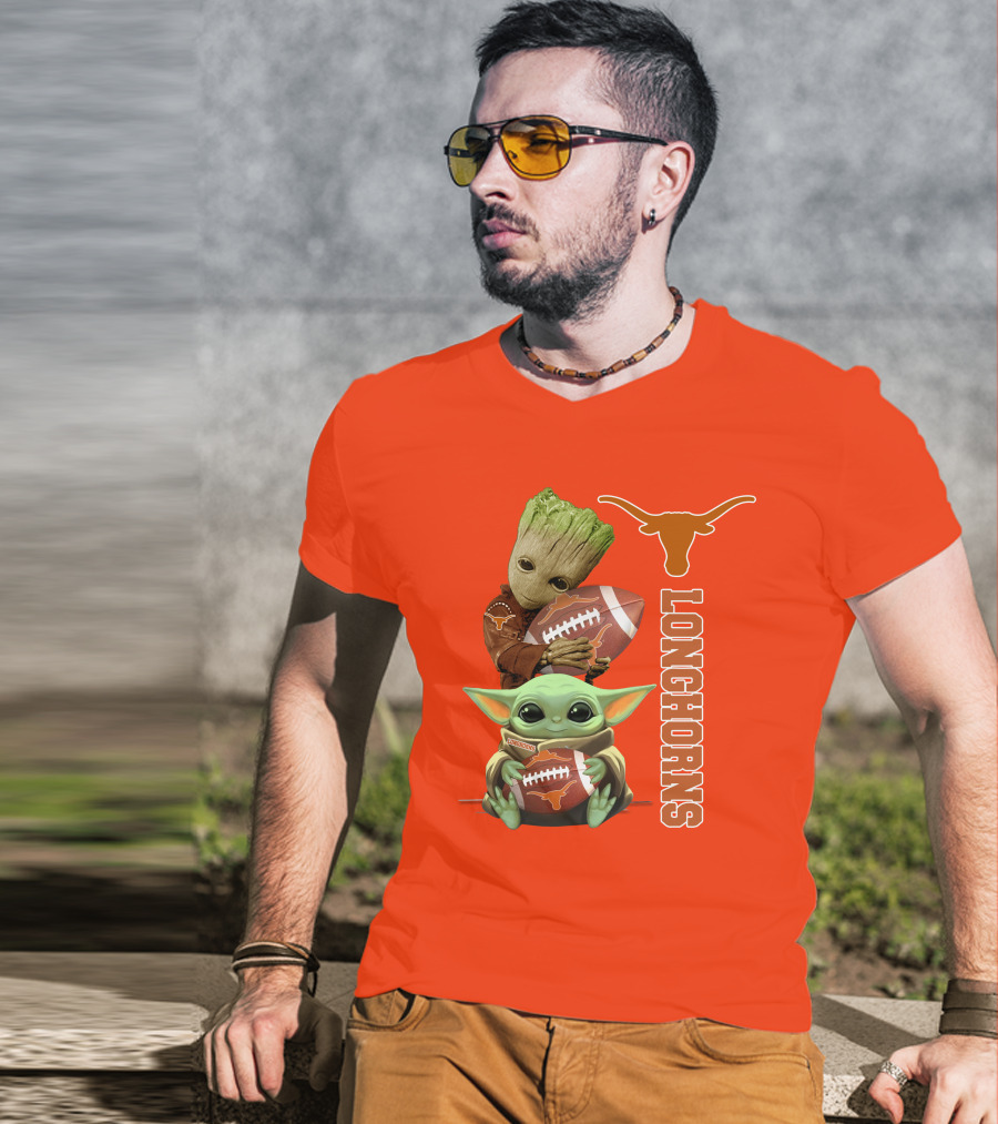 Groot And Baby Yoda Football Longhorns T-Shirt