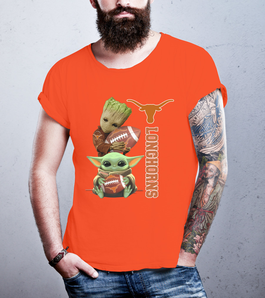 Groot And Baby Yoda Football Longhorns T-Shirt