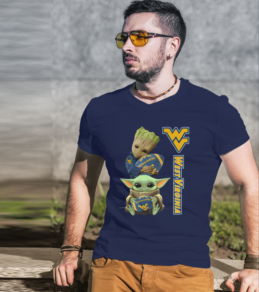 Groot And Baby Yoda West Virginia Mountaineers T-Shirt