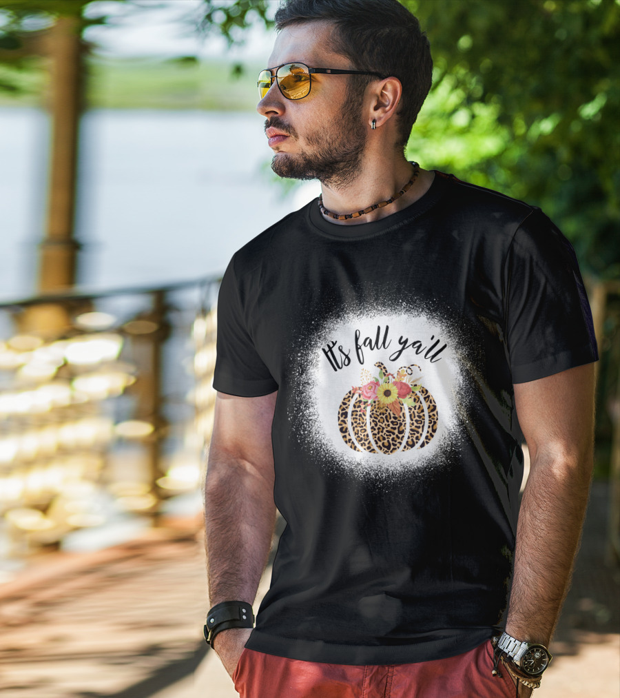 Its Fall Yall Leopard Pumpkin With Floral Accent T-Shirt