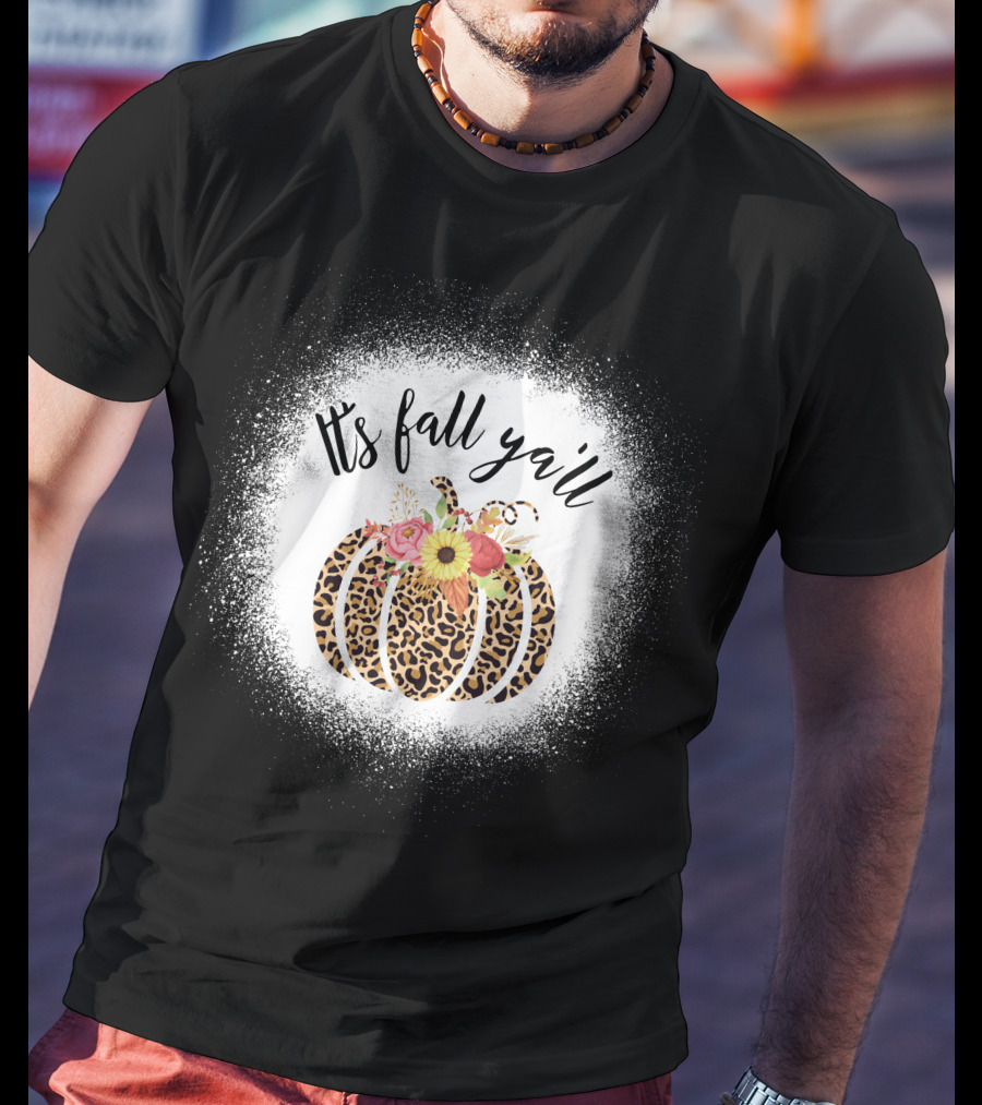 Its Fall Yall Leopard Pumpkin With Floral Accent T-Shirt