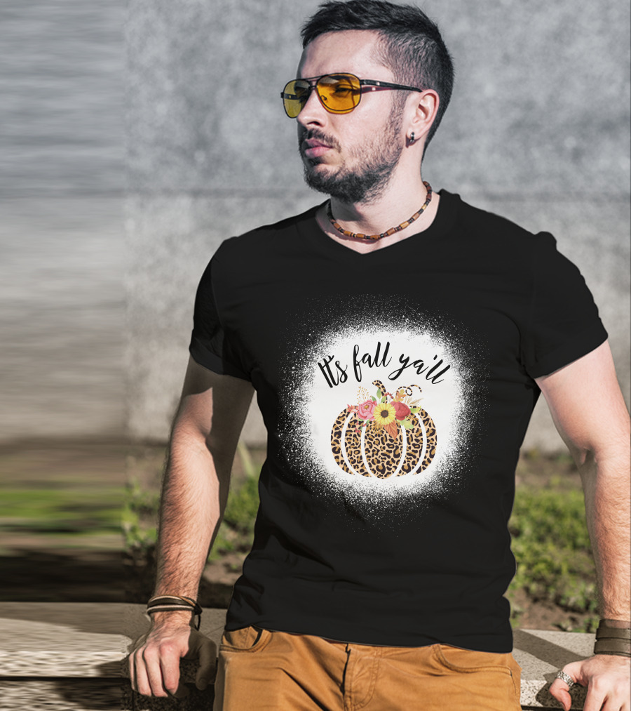 Its Fall Yall Leopard Pumpkin With Floral Accent T-Shirt