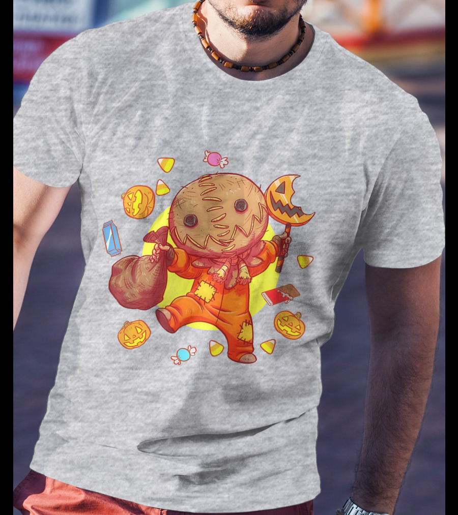 Trick R Treat Sam Halloween Cute Funny Pumpkin Candy Sack T-Shirt