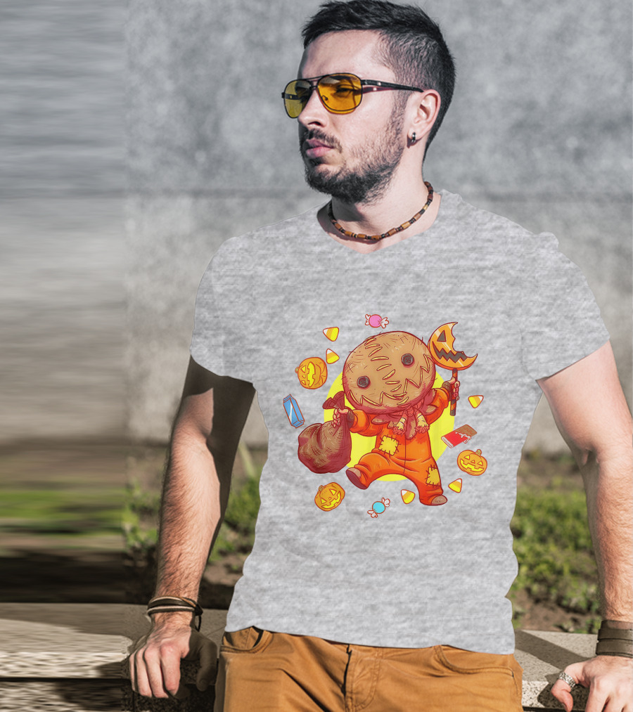 Trick R Treat Sam Halloween Cute Funny Pumpkin Candy Sack T-Shirt