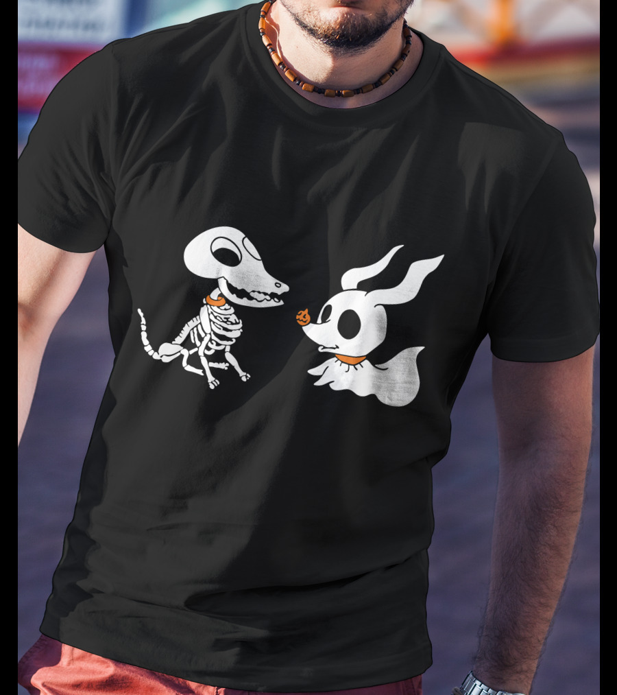 Zero The Ghost Dog And Dino Skeleton Pups Halloween T-Shirt