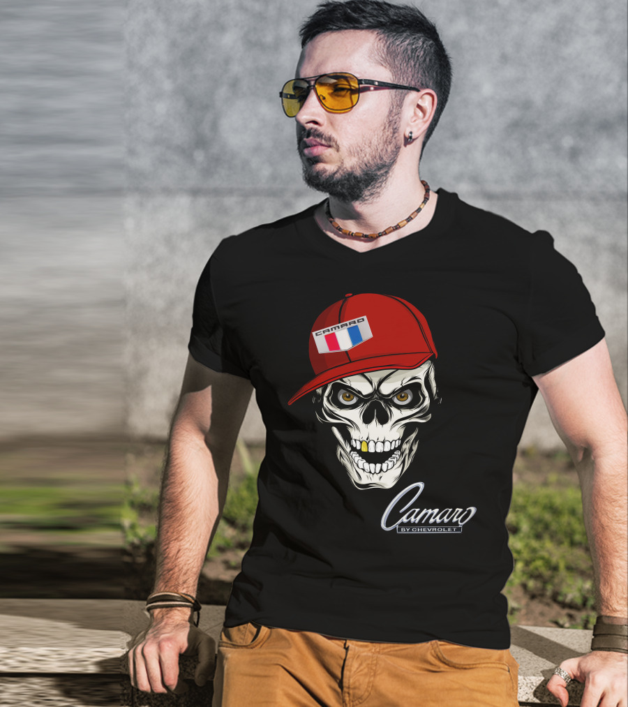 Camaro Skull With Red Cap By Chevrolet T-Shirt