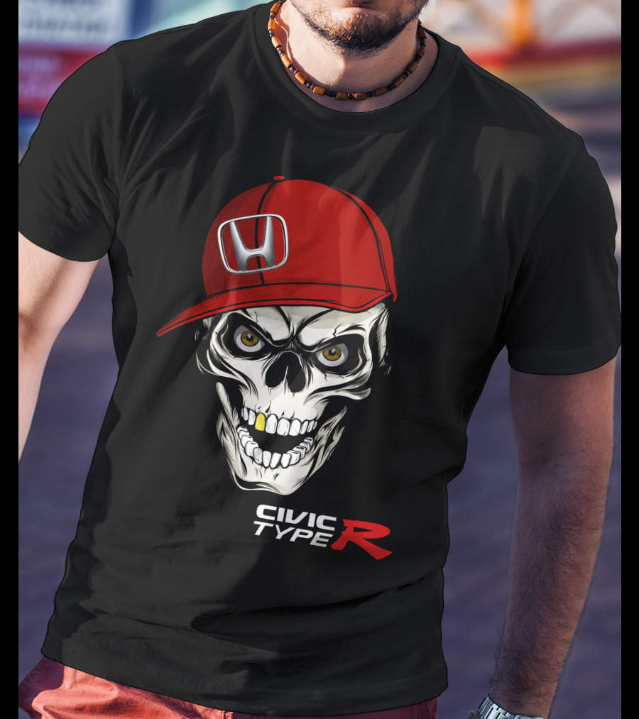 Civic Type R Skull With Red Honda Cap T-Shirt
