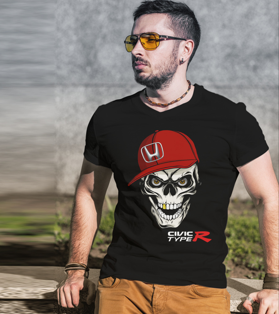 Civic Type R Skull With Red Honda Cap T-Shirt
