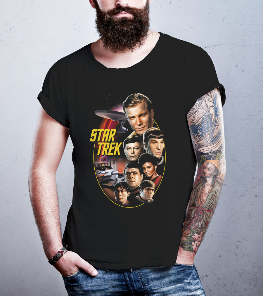 Star Trek Original Series Crew And Starship Enterprise T-Shirt