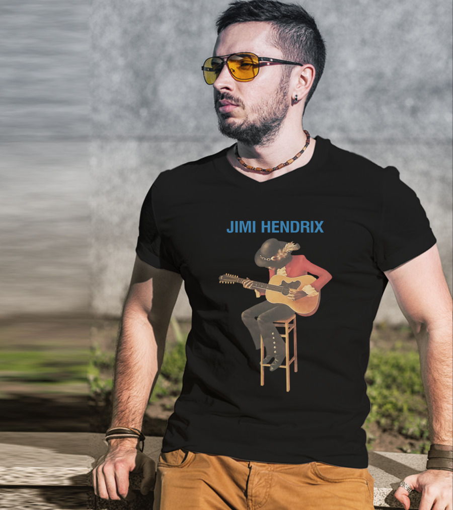 Jimi Hendrix Acoustic Guitar Stool Session T-Shirt