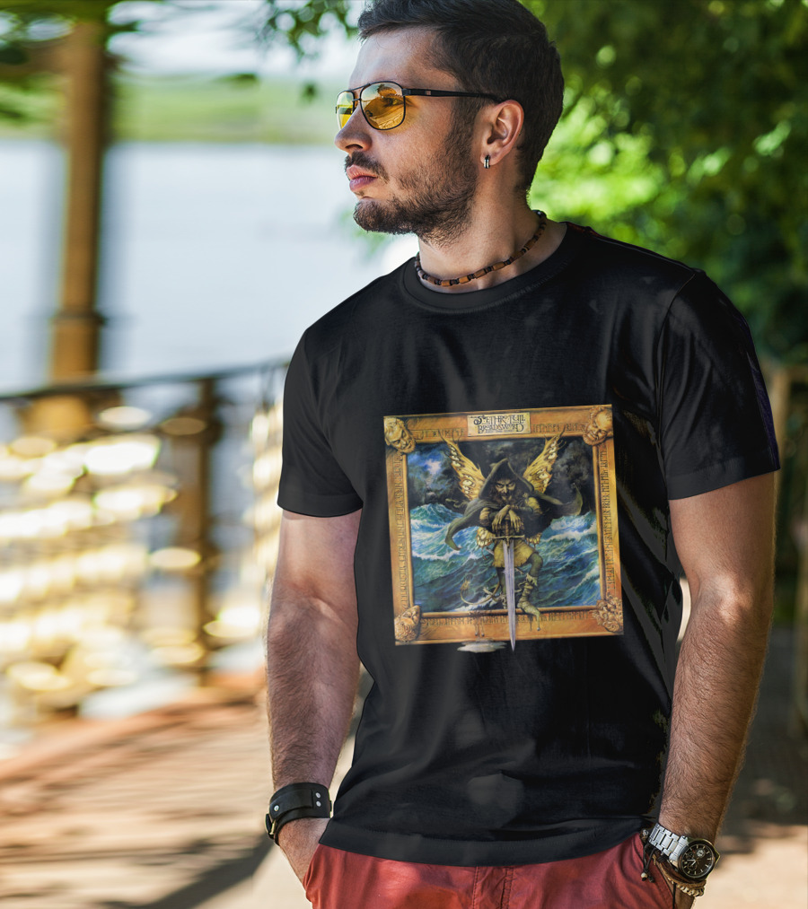 Jethro Tull Broadsword And The Beast Album Art With Hooded Figure And Ocean Waves T-Shirt