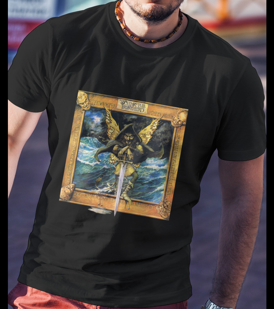 Jethro Tull Broadsword And The Beast Album Art With Hooded Figure And Ocean Waves T-Shirt