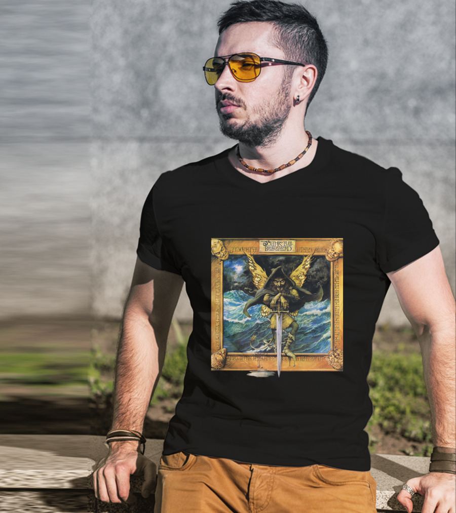 Jethro Tull Broadsword And The Beast Album Art With Hooded Figure And Ocean Waves T-Shirt
