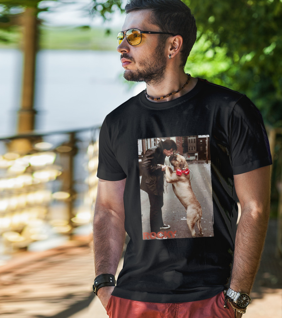Rocky And Dog With Red Bow In Urban Street Scene T-Shirt