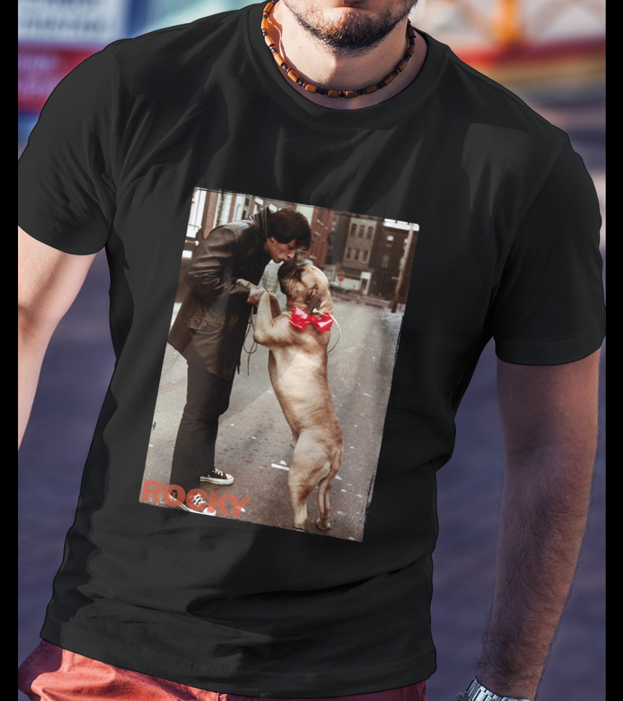 Rocky And Dog With Red Bow In Urban Street Scene T-Shirt