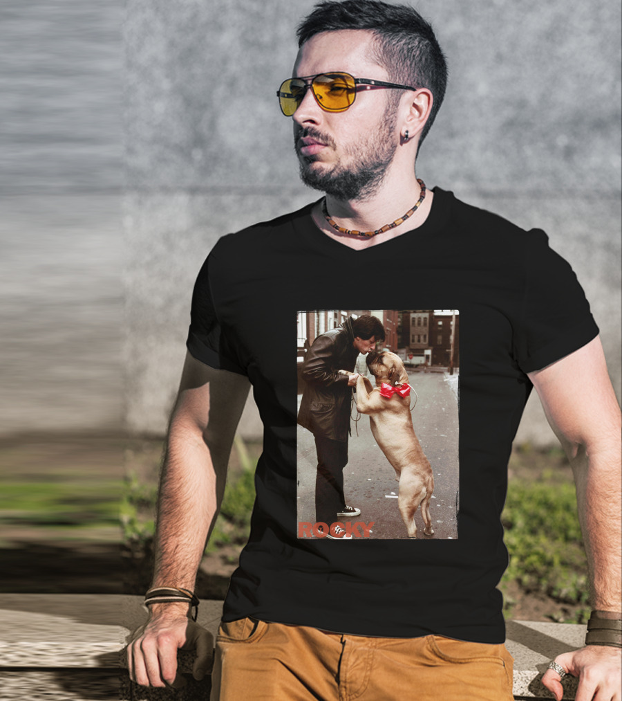 Rocky And Dog With Red Bow In Urban Street Scene T-Shirt