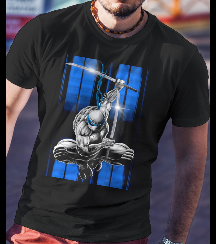 Leonardo Ninja Warrior Blue Bandana Sword Jump T-Shirt