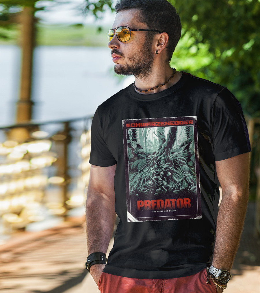 Schwarzenegger Predator The Hunt Has Begun T-Shirt
