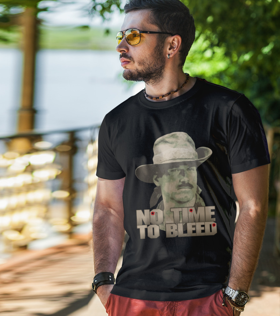 Predator No Time To Bleed Soldier Portrait With Text And Bullet Holes T-Shirt
