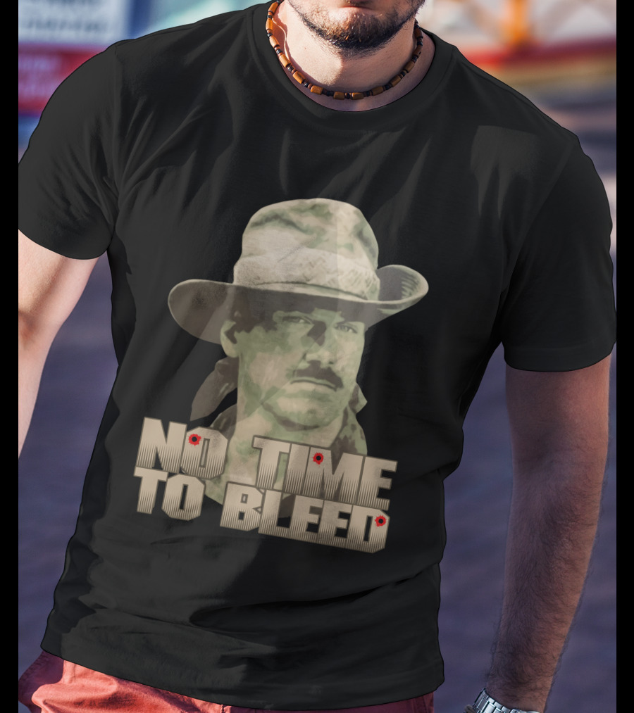 Predator No Time To Bleed Soldier Portrait With Text And Bullet Holes T-Shirt