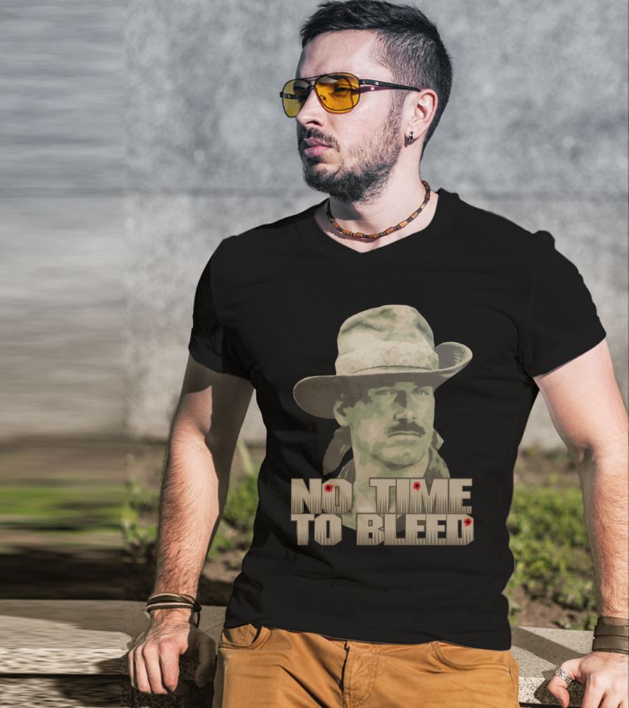 Predator No Time To Bleed Soldier Portrait With Text And Bullet Holes T-Shirt