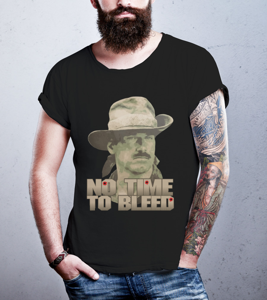 Predator No Time To Bleed Soldier Portrait With Text And Bullet Holes T-Shirt