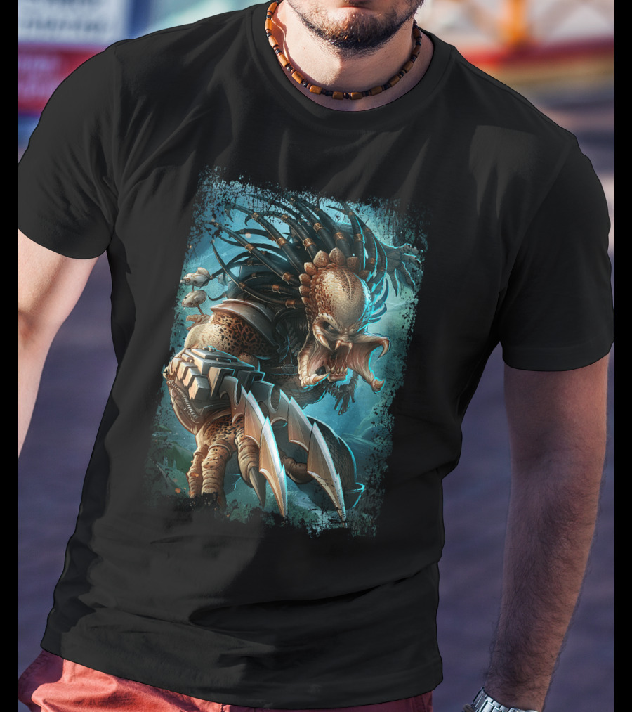 Predator Alien Sci-Fi Creature With Dreadlocks And Blades T-Shirt