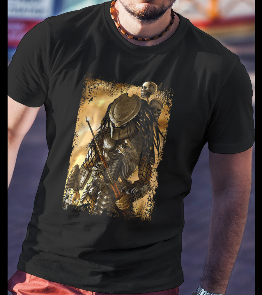 Predator Alien Warrior With Skulls And Dreadlocks T-Shirt