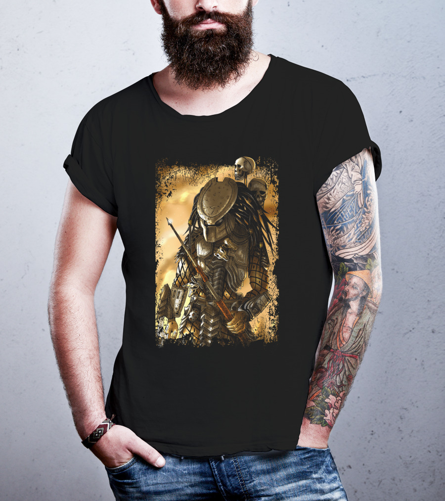 Predator Alien Warrior With Skulls And Dreadlocks T-Shirt
