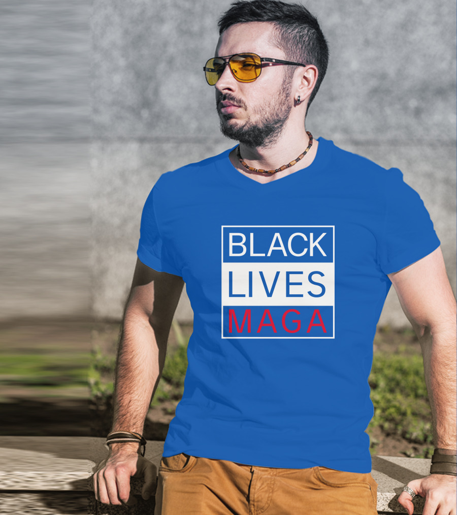 Black Lives Maga Textual Logo Design In Blue White And Red T-Shirt