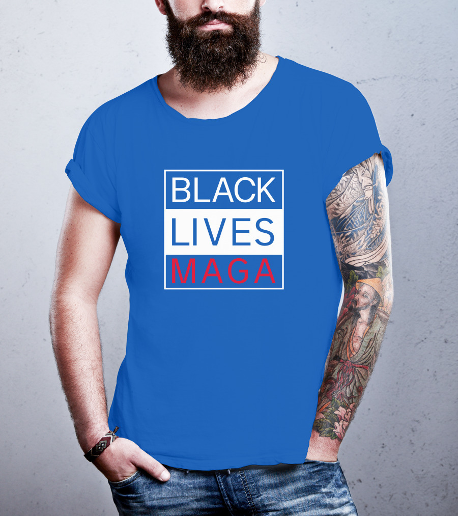 Black Lives Maga Textual Logo Design In Blue White And Red T-Shirt