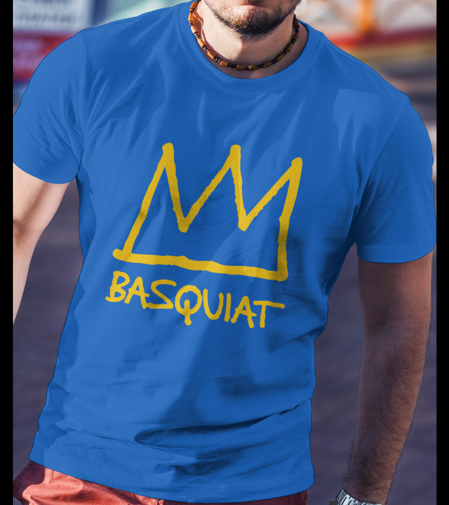 Basquiat Crown Icon Yellow On Blue T-Shirt