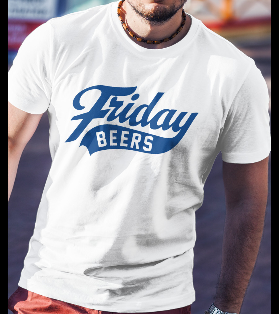 Friday Beers Signature White Logo Blue Text T-Shirt