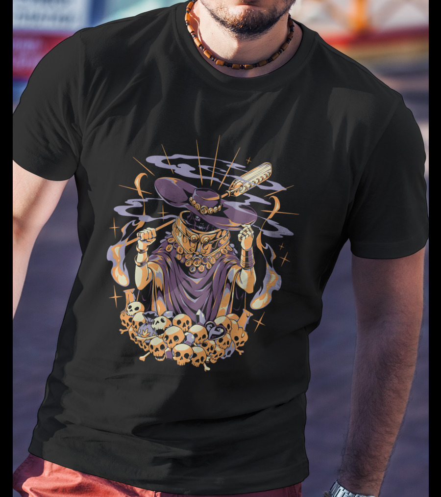 Hades The Stygian Boatman Surrounded By Flaming Skulls And Mystical Elements T-Shirt
