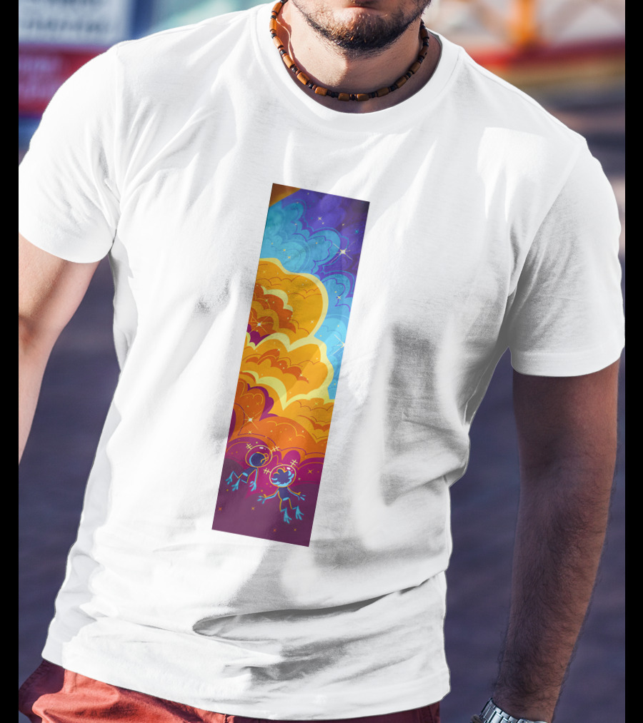 Cosmic Spliffs Oversized White Psychedelic Sky And Clouds T-Shirt