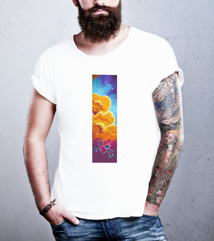 Cosmic Spliffs Oversized White Psychedelic Sky And Clouds T-Shirt