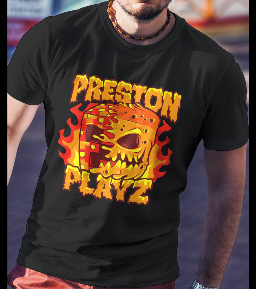 Preston Playz Flaming Pixel Mask Blaze T-Shirt