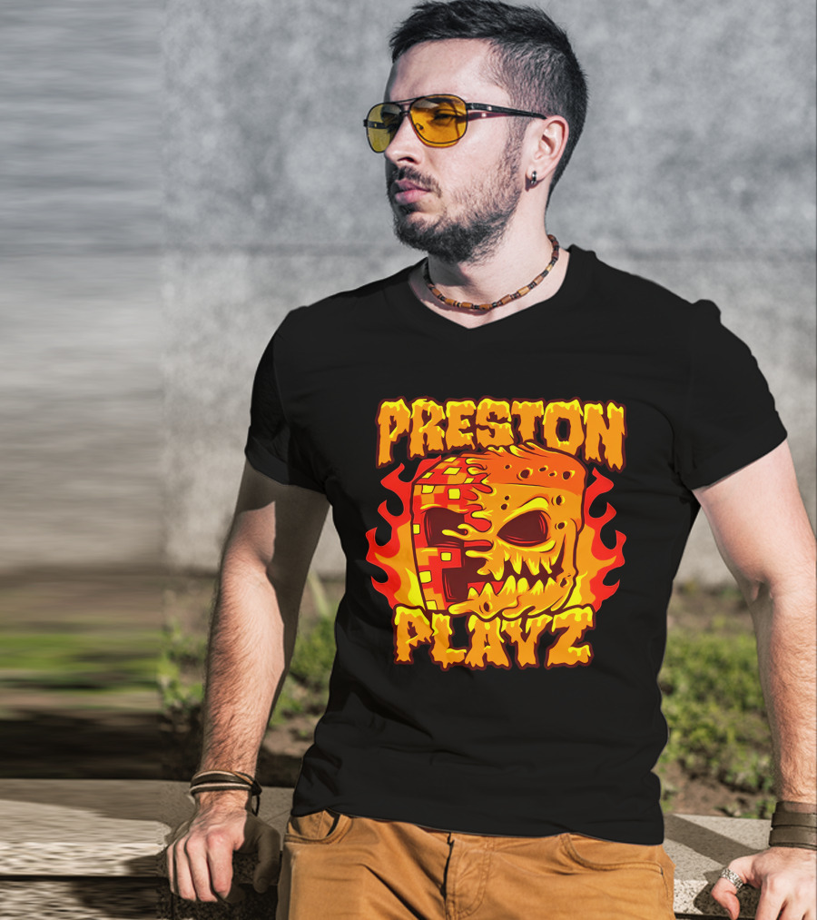 Preston Playz Flaming Pixel Mask Blaze T-Shirt